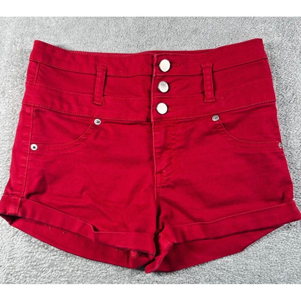 Xhilaration Junior Girls High-Waisted Cuffed Denim Shorts Red Size 6